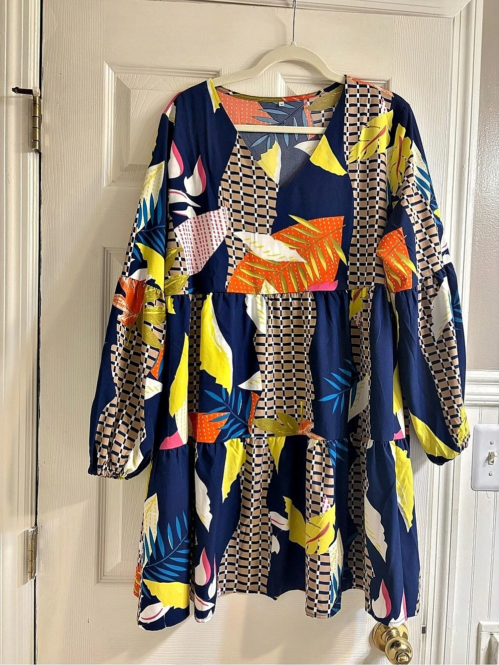 Women's Geometric Mini Dress in Blue & Yellow